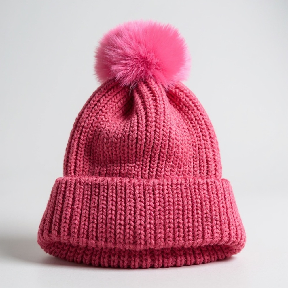 Steve Madden Pink Flash Pom Knit Beanie - Picture 4 of 5